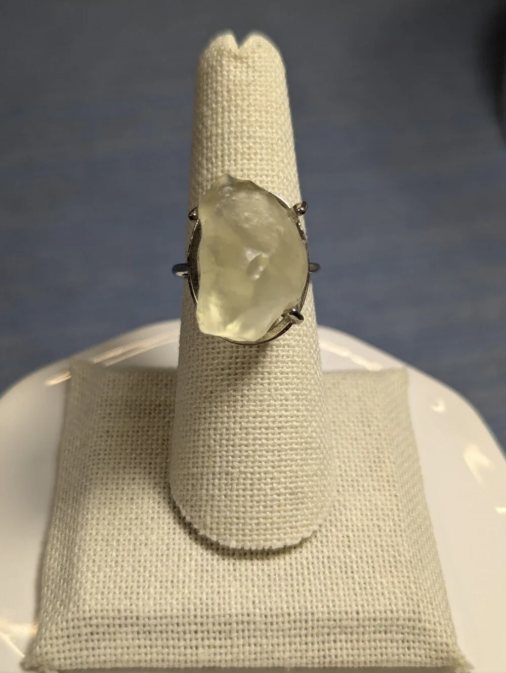 Libyan Desert Glass 925 Sterling Adjustable Ring Sz 6-8